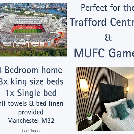 Waterside Mufc & Trafford Centre Townhouse 4 Bedroom Free Parking Manchester
