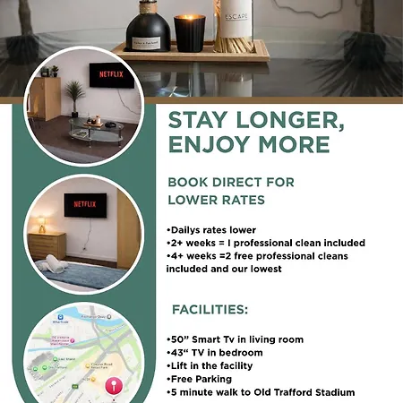 Modern 1 Bed Ideal For Long And Business Self Check-in Parking 5 Min Walk To Old Trafford 아파트 맨체스터