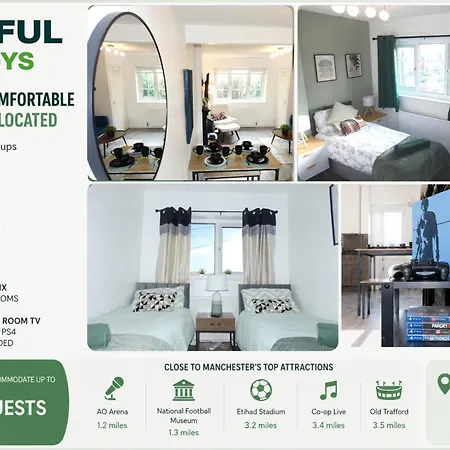 2bdr House 4 Beds & Sofa With 3 Tvs Netflix Ps4 Free Parking Near Mcr Ao Arena Prázdninový dům