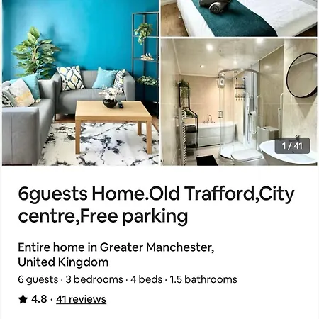 Holiday home 6 Guests House Old Trafford,media City,city Centre, Free Parking Manchester
