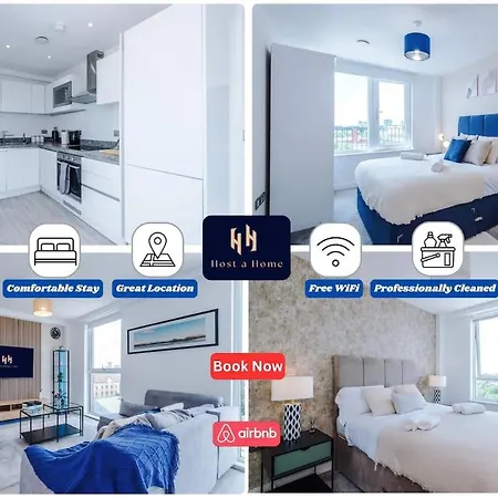 2br Chic And Stylish In Salford, Wifi, Kitchen, Parking With View Manchester